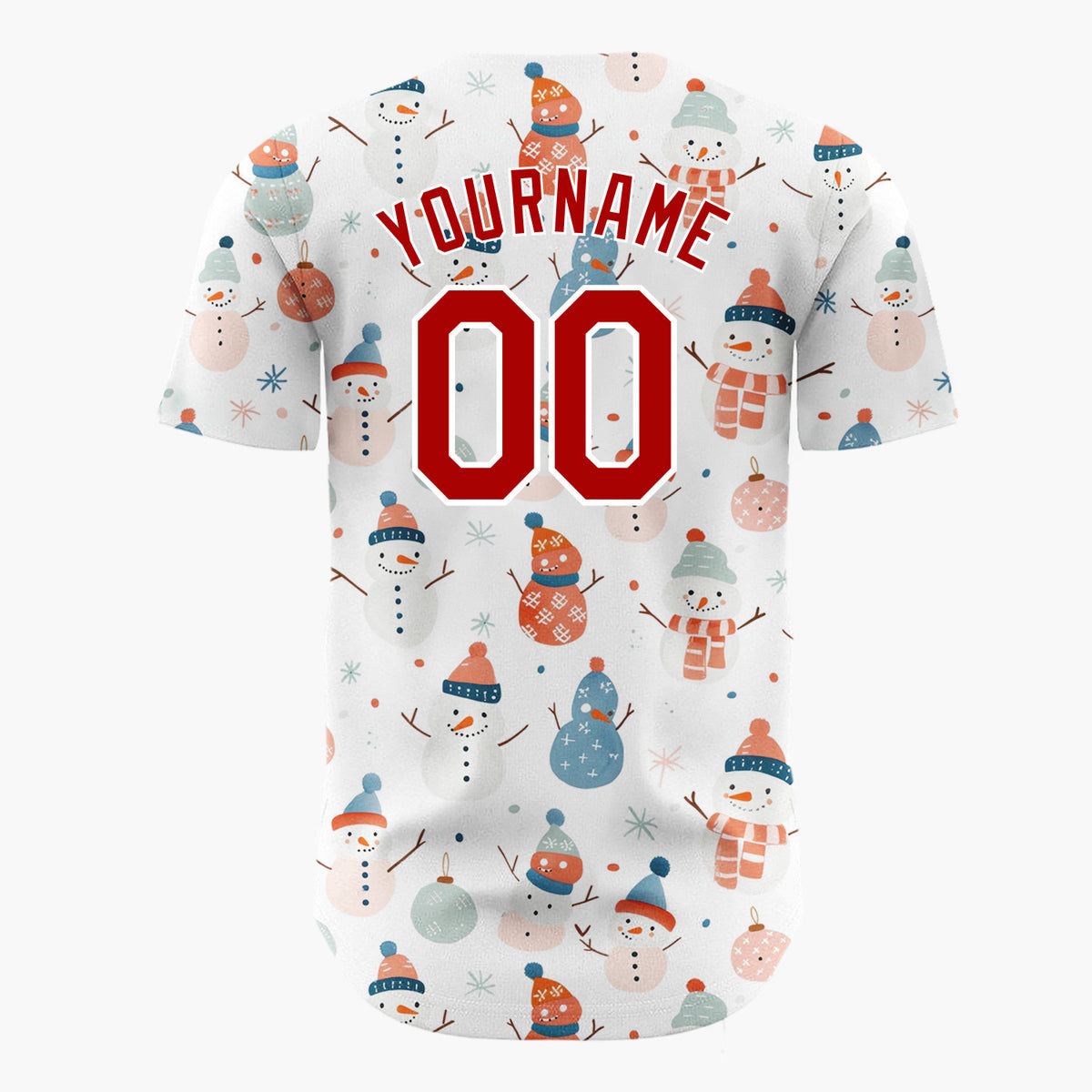 Custom White Pastel Snowmen And Ornaments Cute Festive Pattern Christmas Baseball Jersey