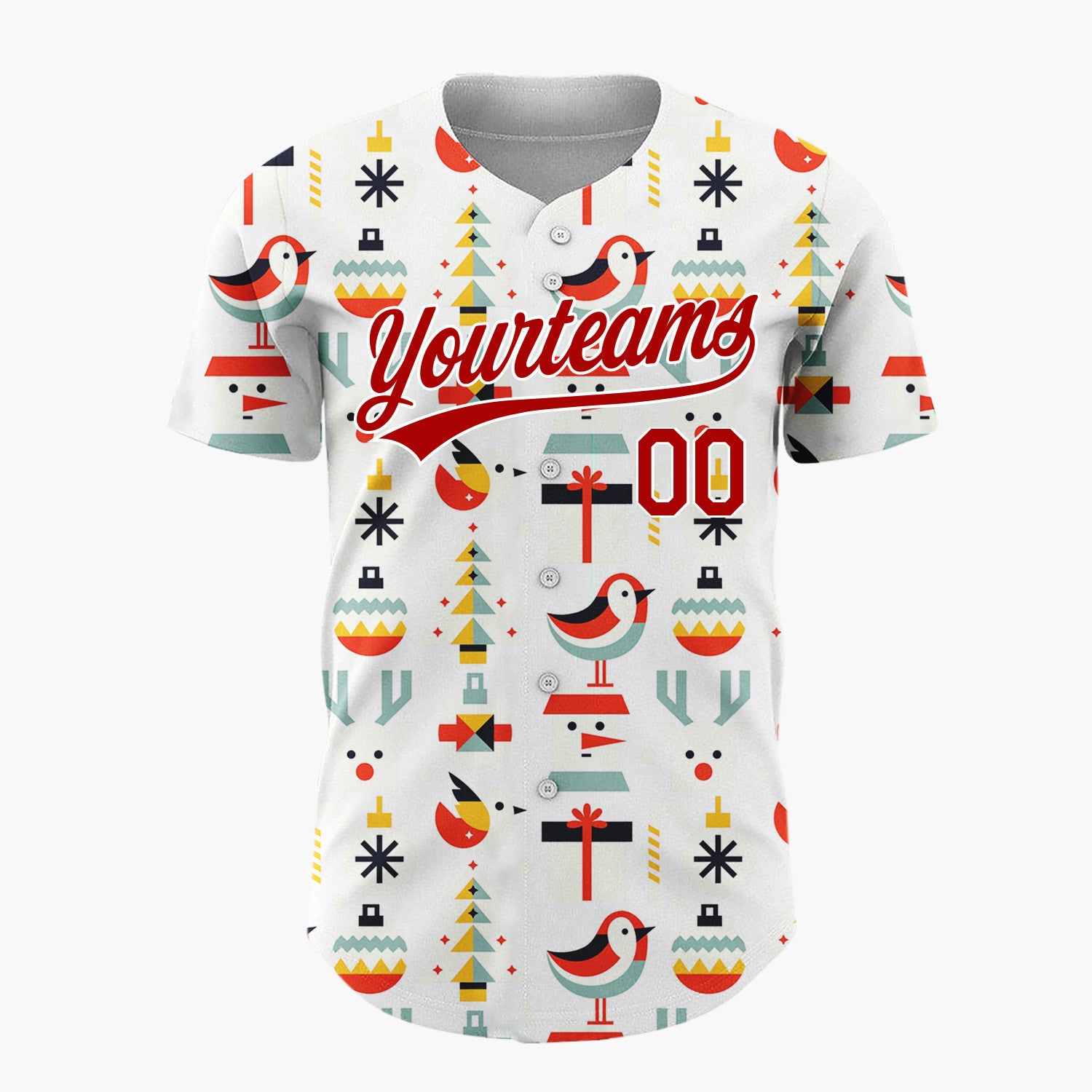 Custom White Abstract Christmas Icons Mid-Century Modern Pattern Christmas Baseball Jersey