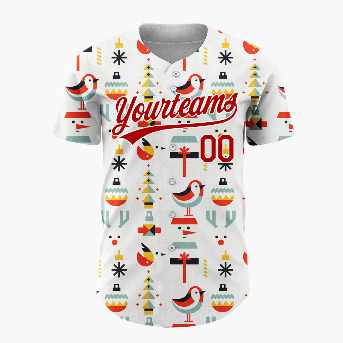 Custom White Abstract Christmas Icons Mid-Century Modern Pattern Christmas Baseball Jersey