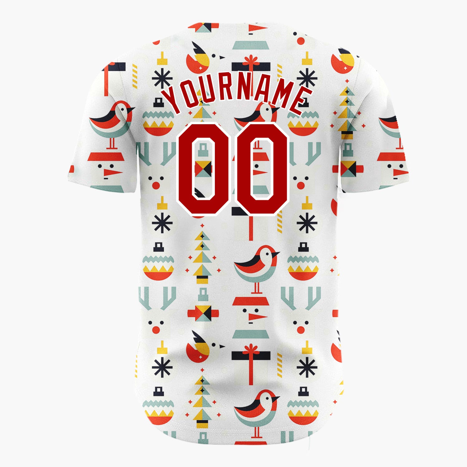Custom White Abstract Christmas Icons Mid-Century Modern Pattern Christmas Baseball Jersey