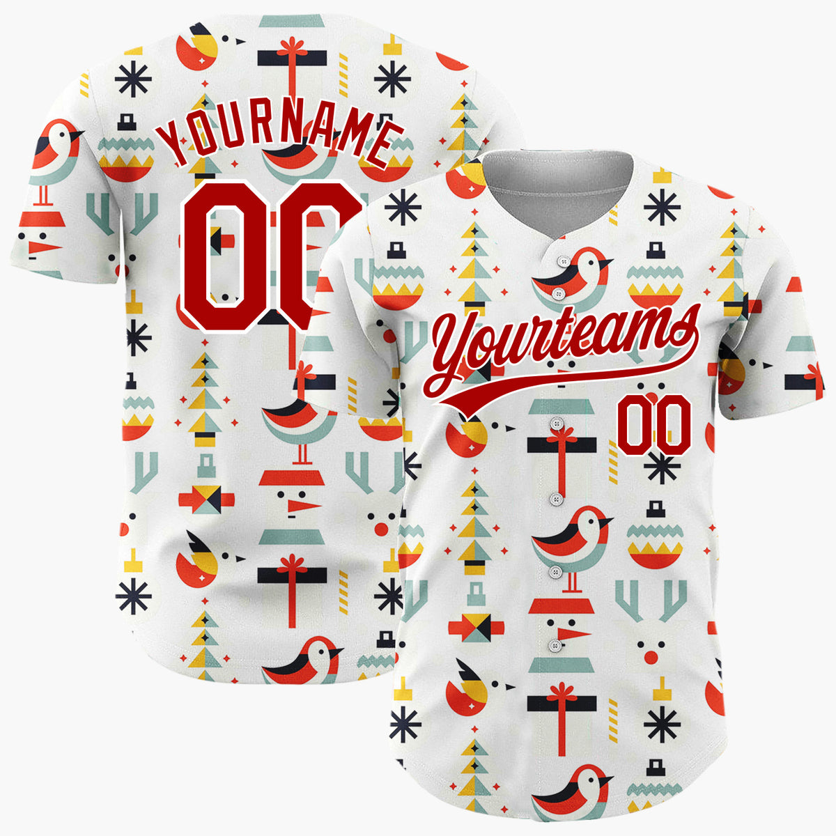 Custom White Abstract Christmas Icons Mid-Century Modern Pattern Christmas Baseball Jersey