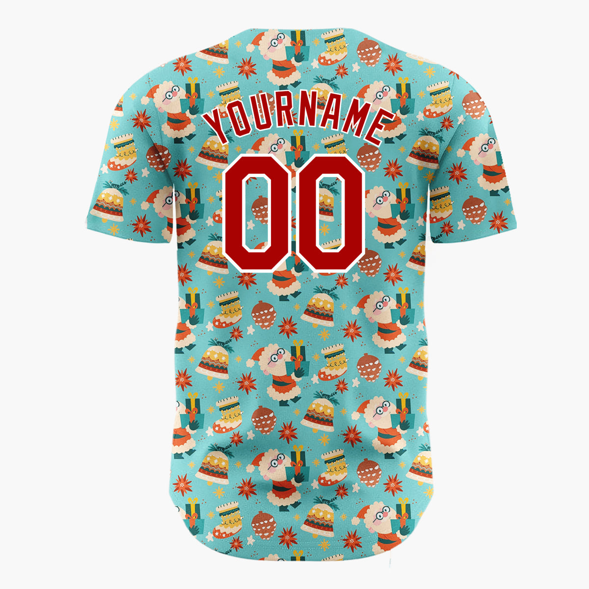 Custom Teal Reindeer Santa Cozy Cartoon Pattern Christmas Baseball Jersey