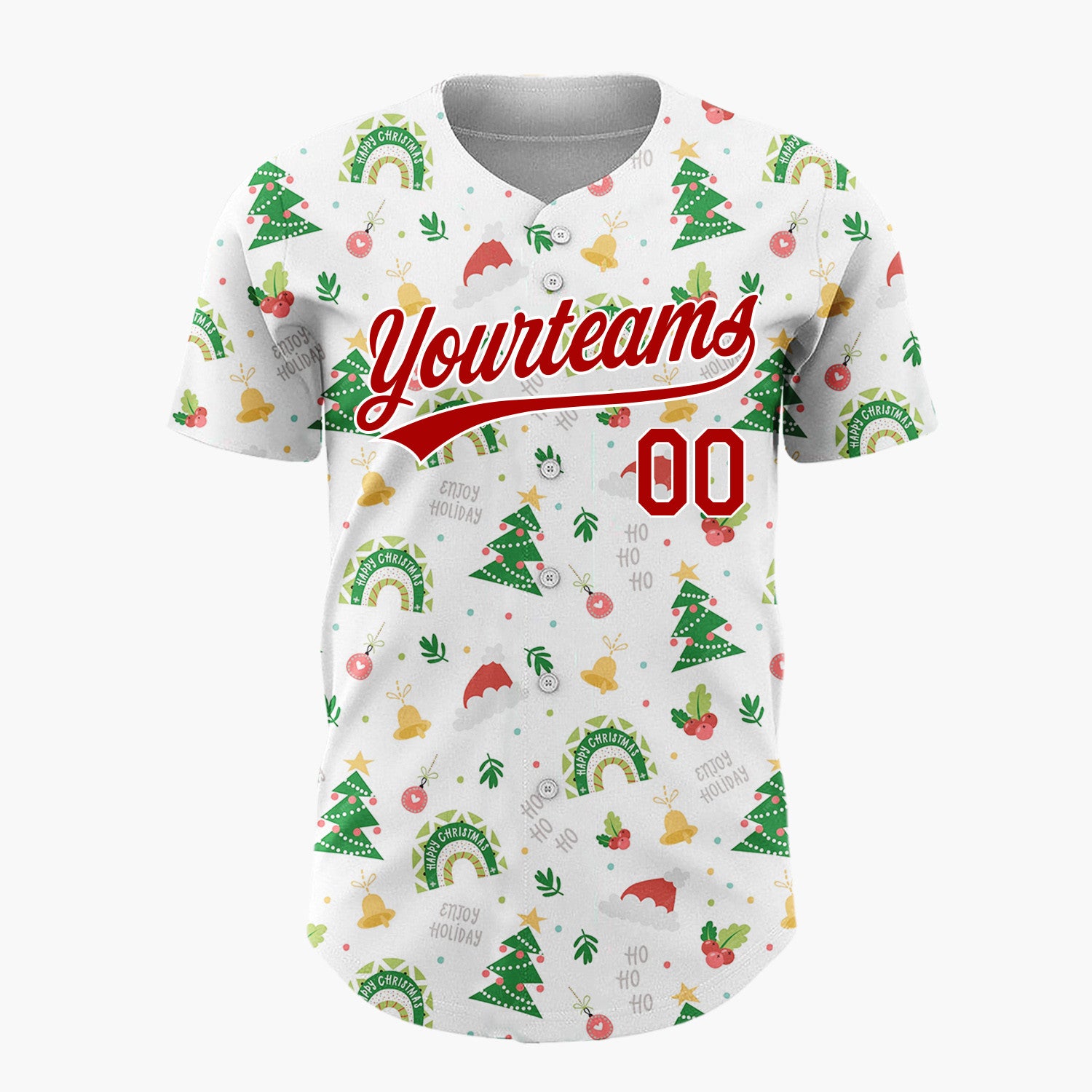 Custom White Christmas Trees Hats Doodles Cartoon Pattern Christmas Baseball Jersey
