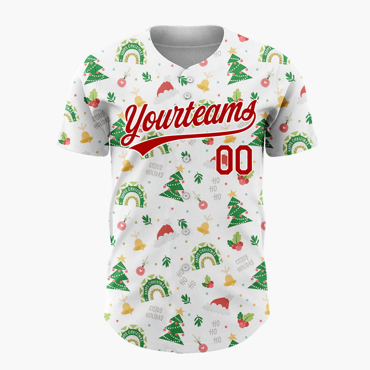 Custom White Christmas Trees Hats Doodles Cartoon Pattern Christmas Baseball Jersey