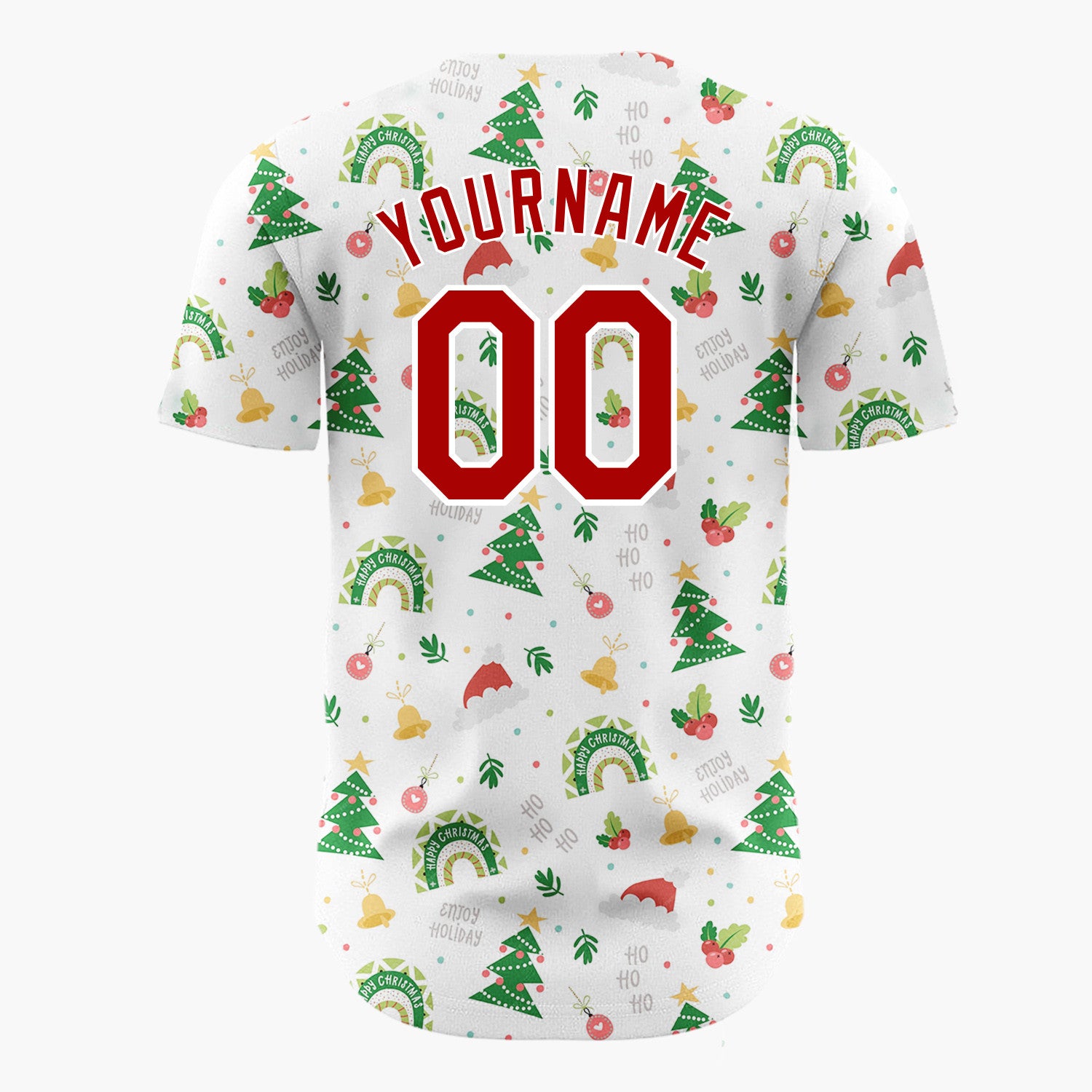 Custom White Christmas Trees Hats Doodles Cartoon Pattern Christmas Baseball Jersey
