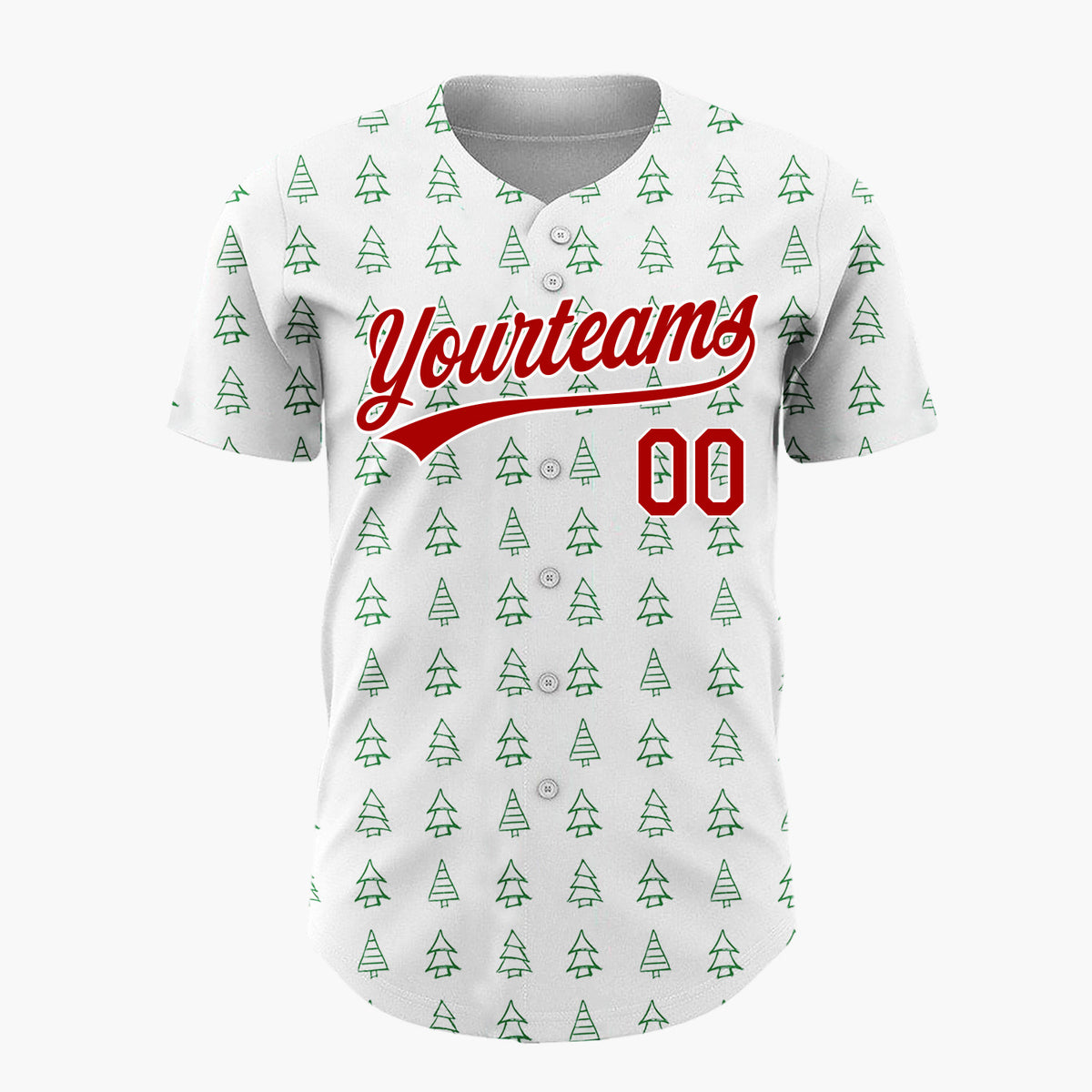 Custom White Green Doodle Christmas Trees Simple Line Pattern Christmas Baseball Jersey
