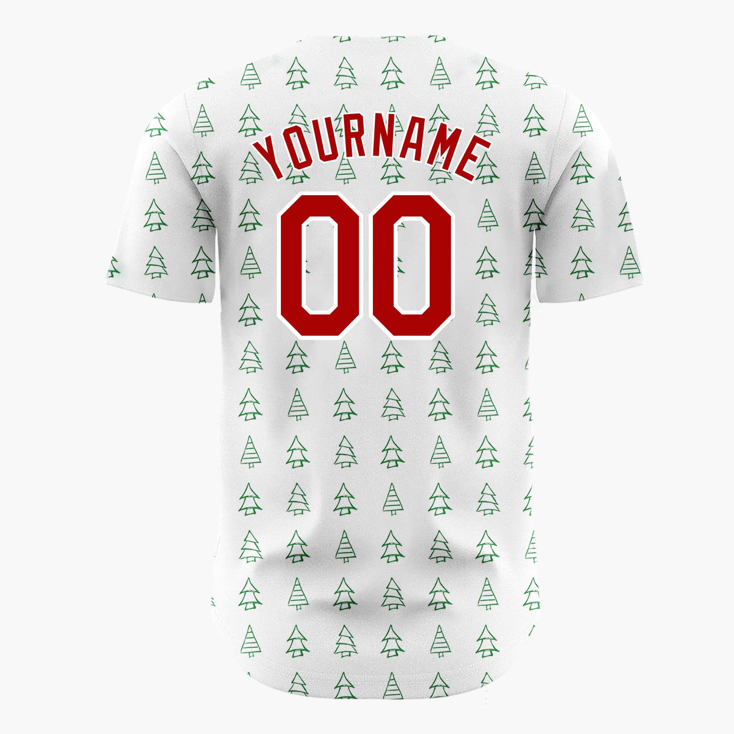 Custom White Green Doodle Christmas Trees Simple Line Pattern Christmas Baseball Jersey