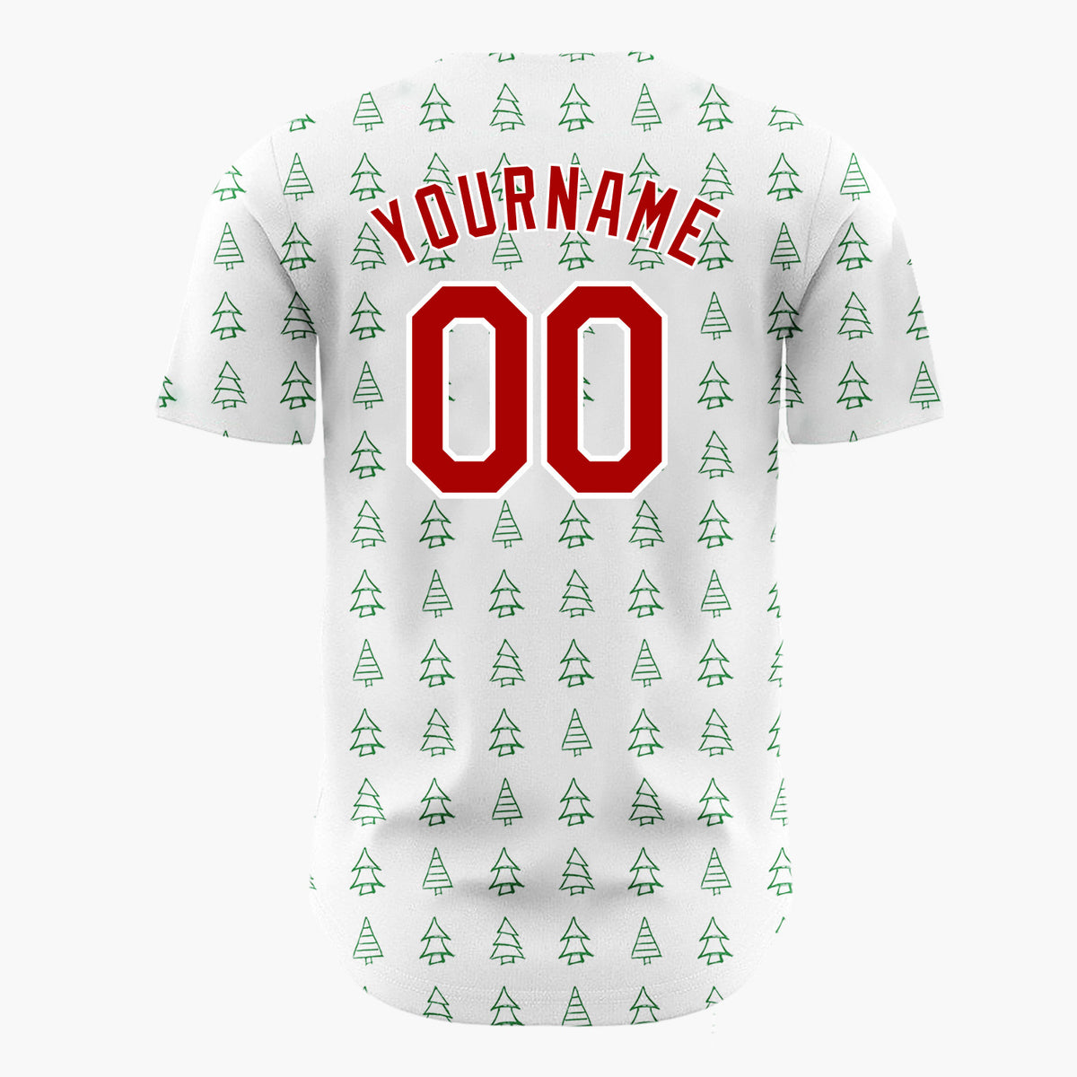 Custom White Green Doodle Christmas Trees Simple Line Pattern Christmas Baseball Jersey