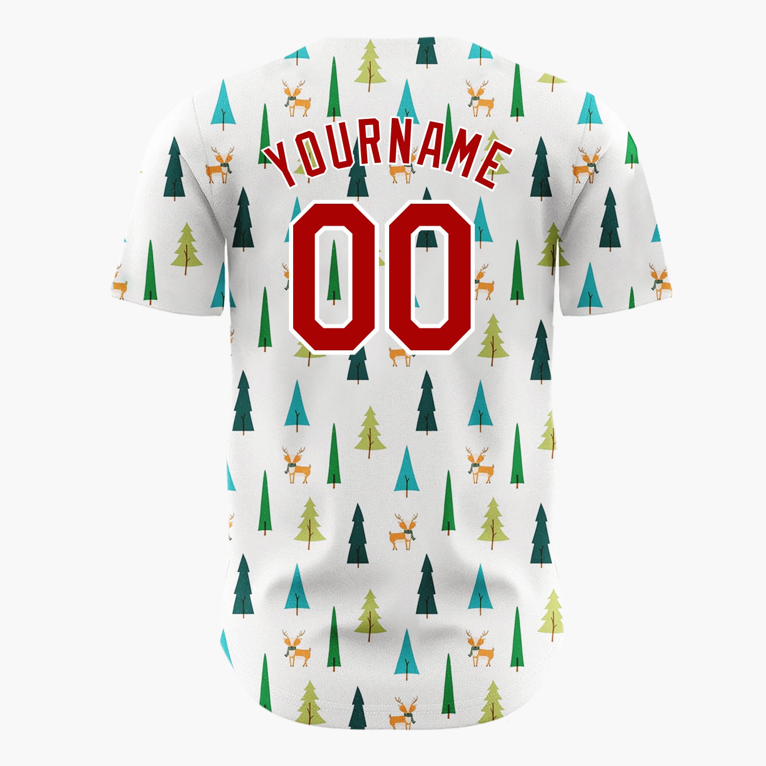 Custom White Green Reindeers And Trees Scandinavian Christmas Baseball Jersey