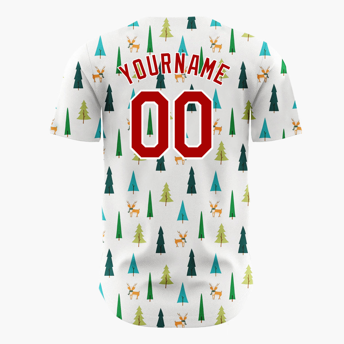 Custom White Green Reindeers And Trees Scandinavian Christmas Baseball Jersey