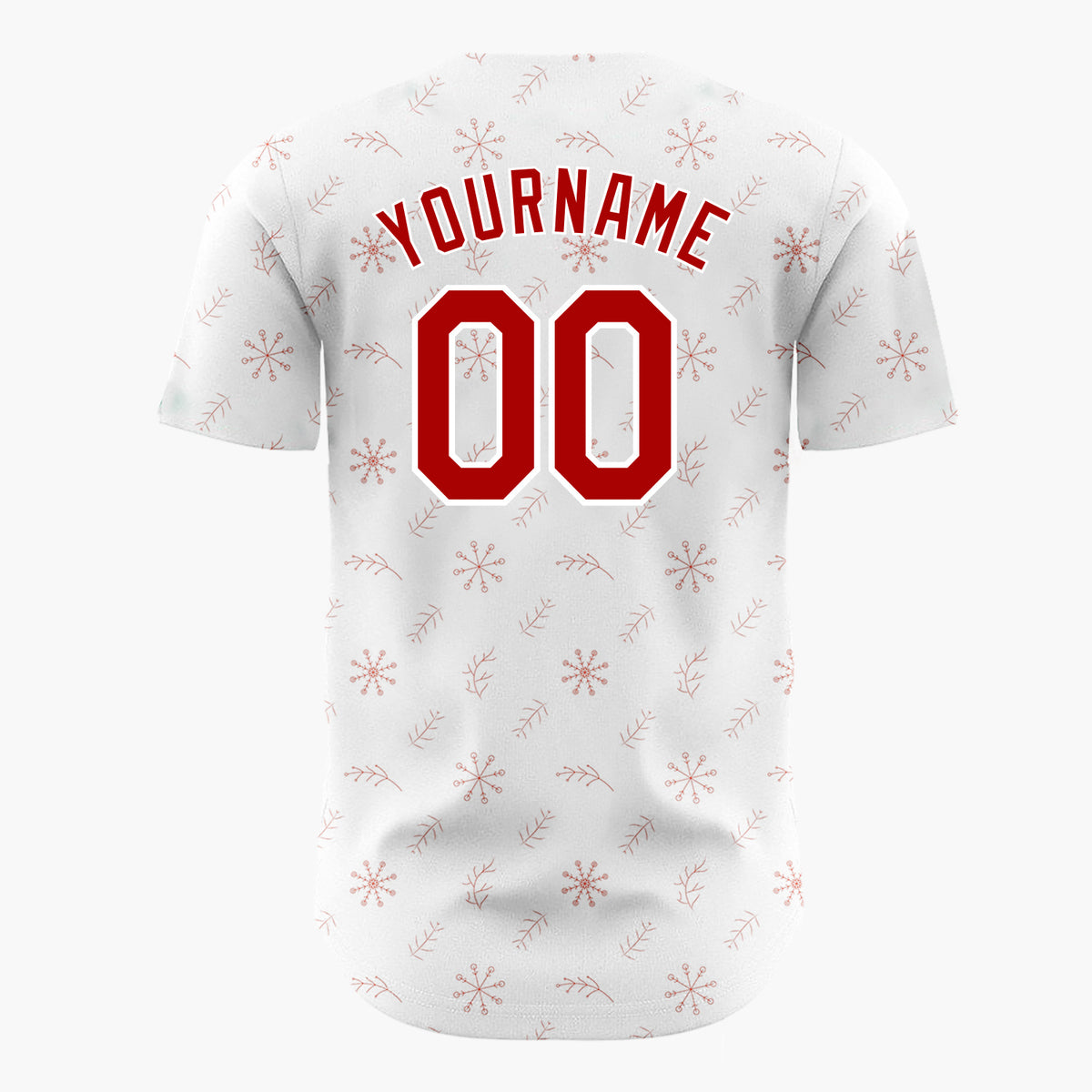 Custom White Pink Snowflakes Twigs Minimalist Dotted Pattern Christmas Baseball Jersey