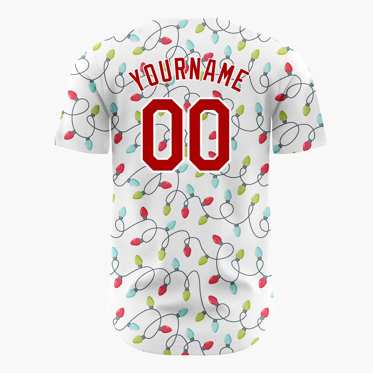 Custom White Christmas Lights Tangled String Cartoon Christmas Baseball Jersey