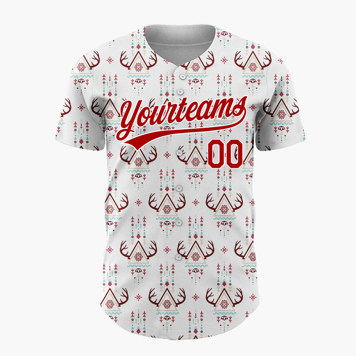 Custom White Abstract Antler Arch Motifs Tribal Geometric Christmas Baseball Jersey