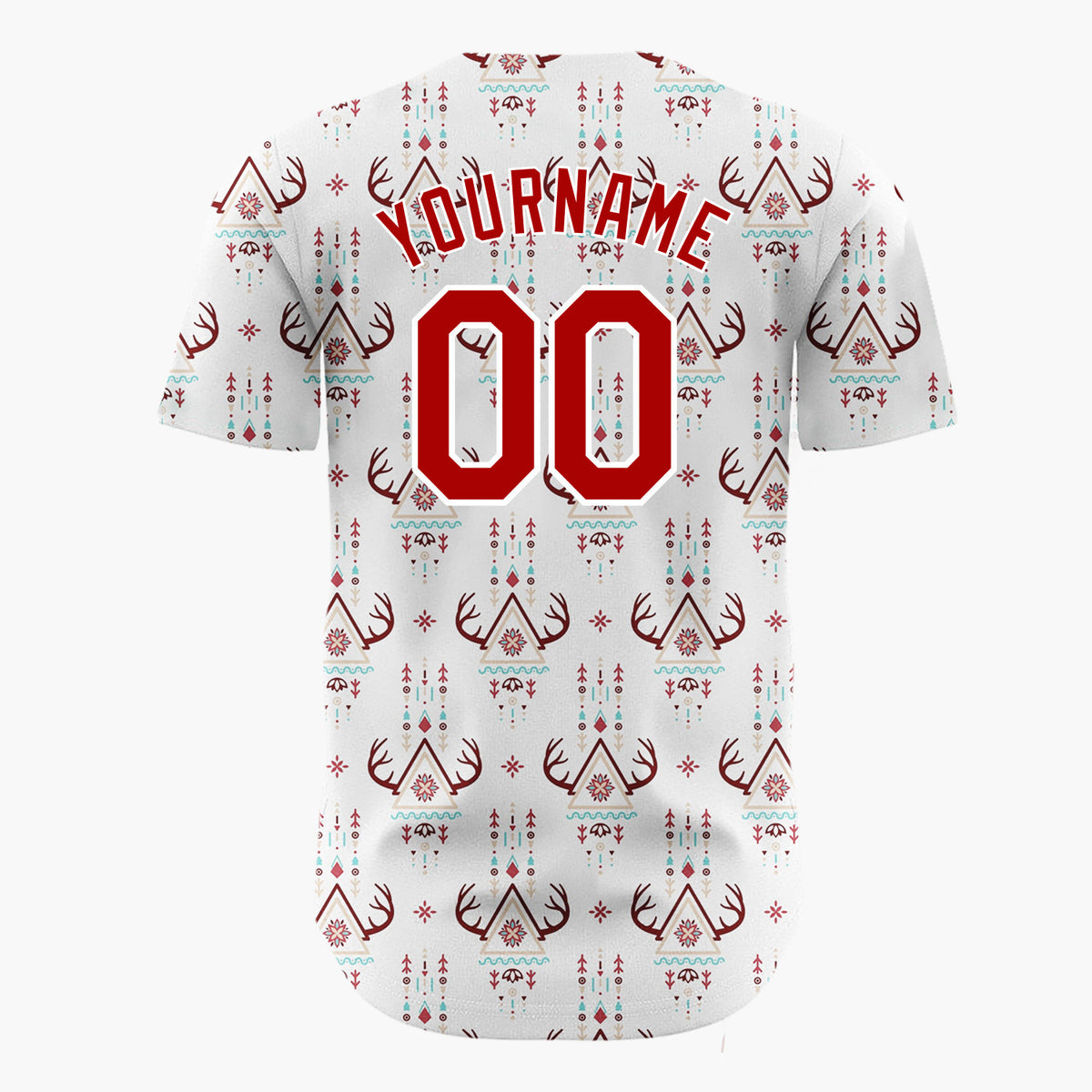 Custom White Abstract Antler Arch Motifs Tribal Geometric Christmas Baseball Jersey