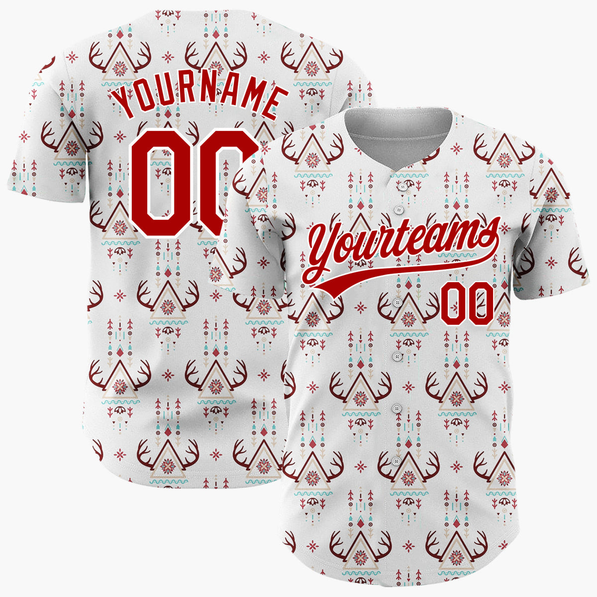 Custom White Abstract Antler Arch Motifs Tribal Geometric Christmas Baseball Jersey