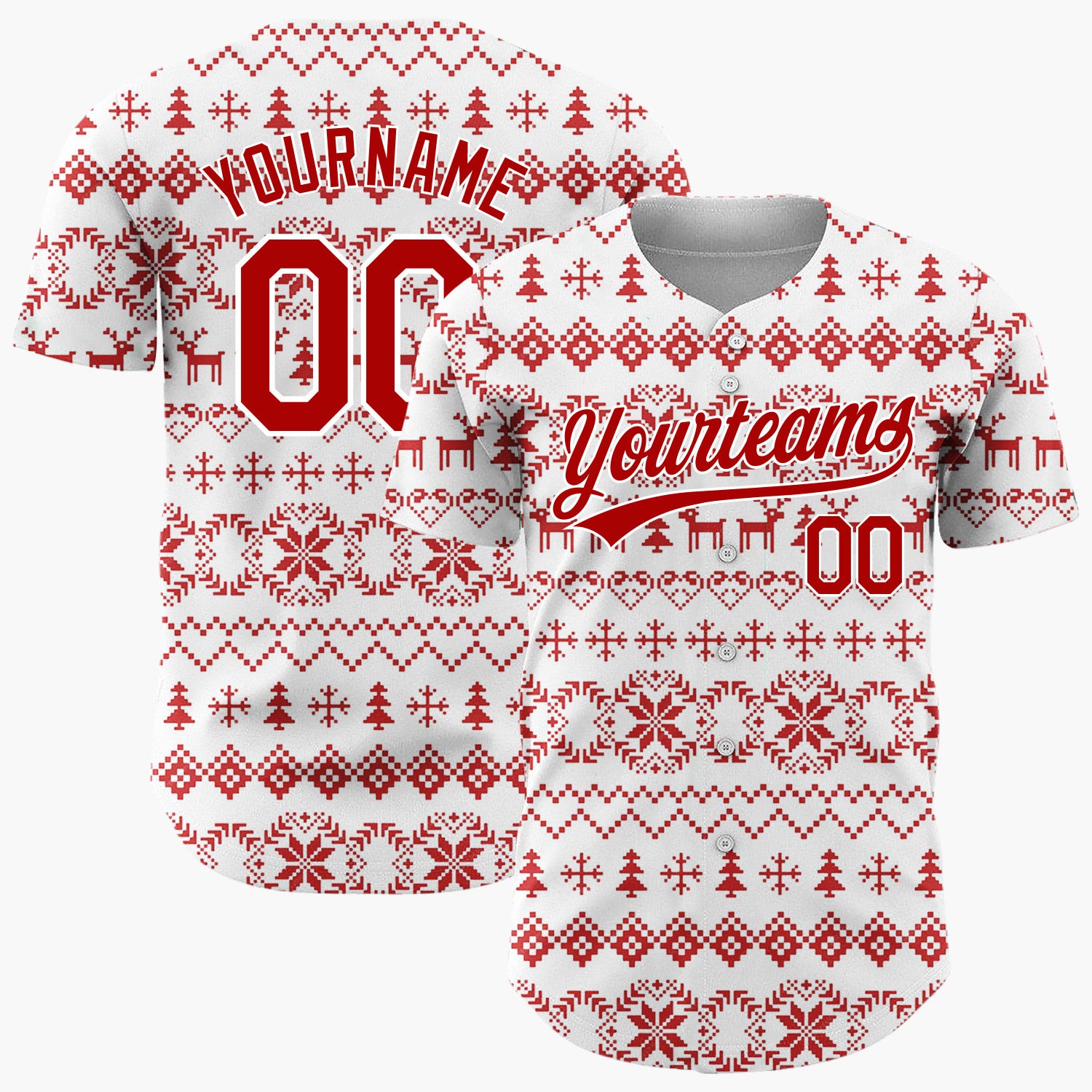 Custom White Nordic Christmas Stripes Nordic Pattern Christmas Baseball Jersey