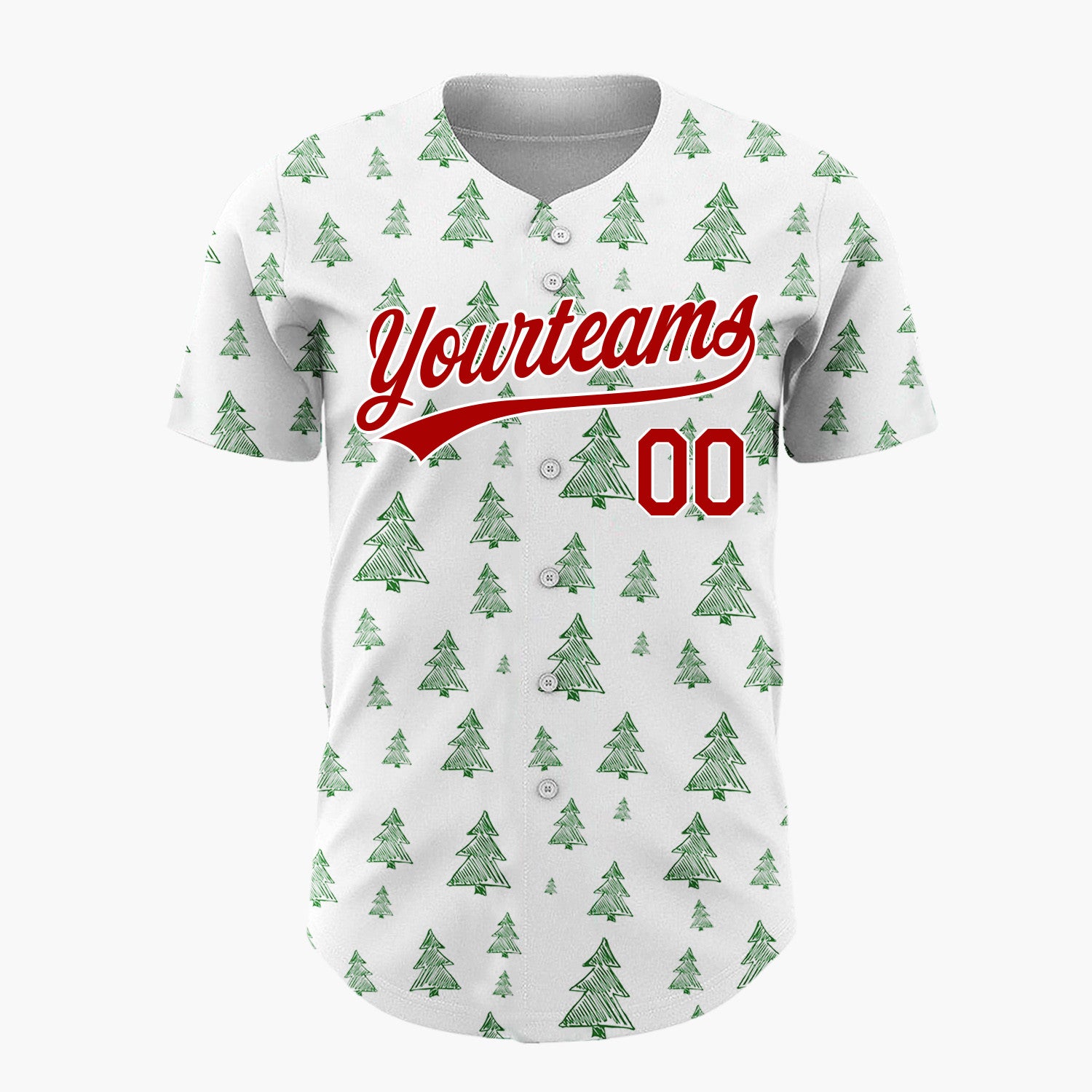 Custom White Green Sketch Christmas Trees Doodle Pattern Christmas Baseball Jersey