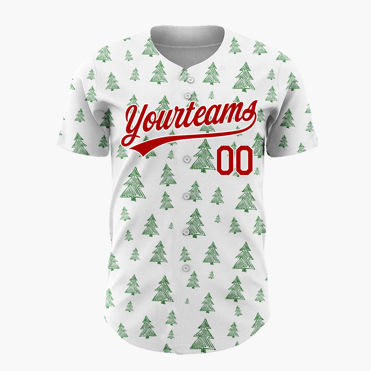 Custom White Green Sketch Christmas Trees Doodle Pattern Christmas Baseball Jersey