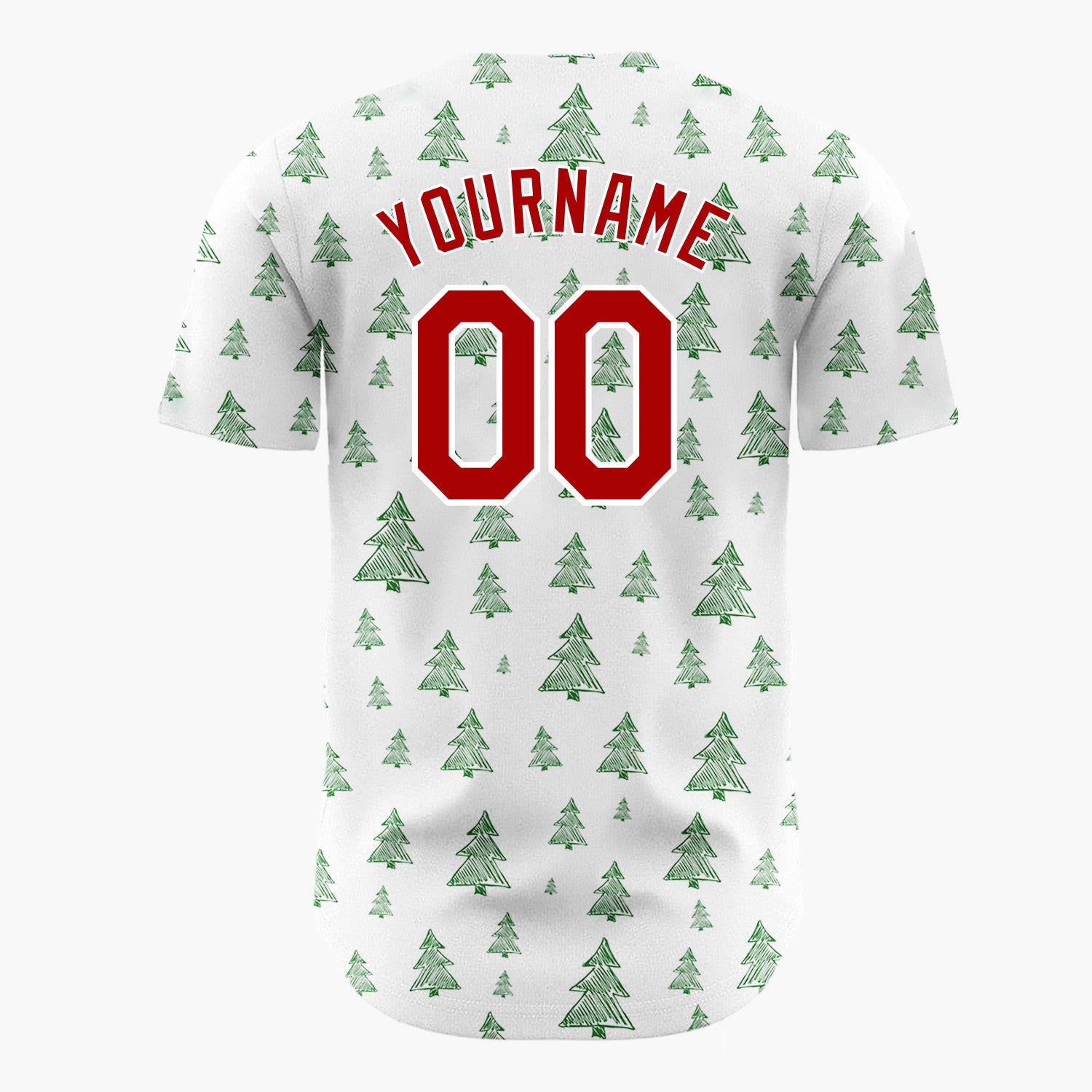 Custom White Green Sketch Christmas Trees Doodle Pattern Christmas Baseball Jersey
