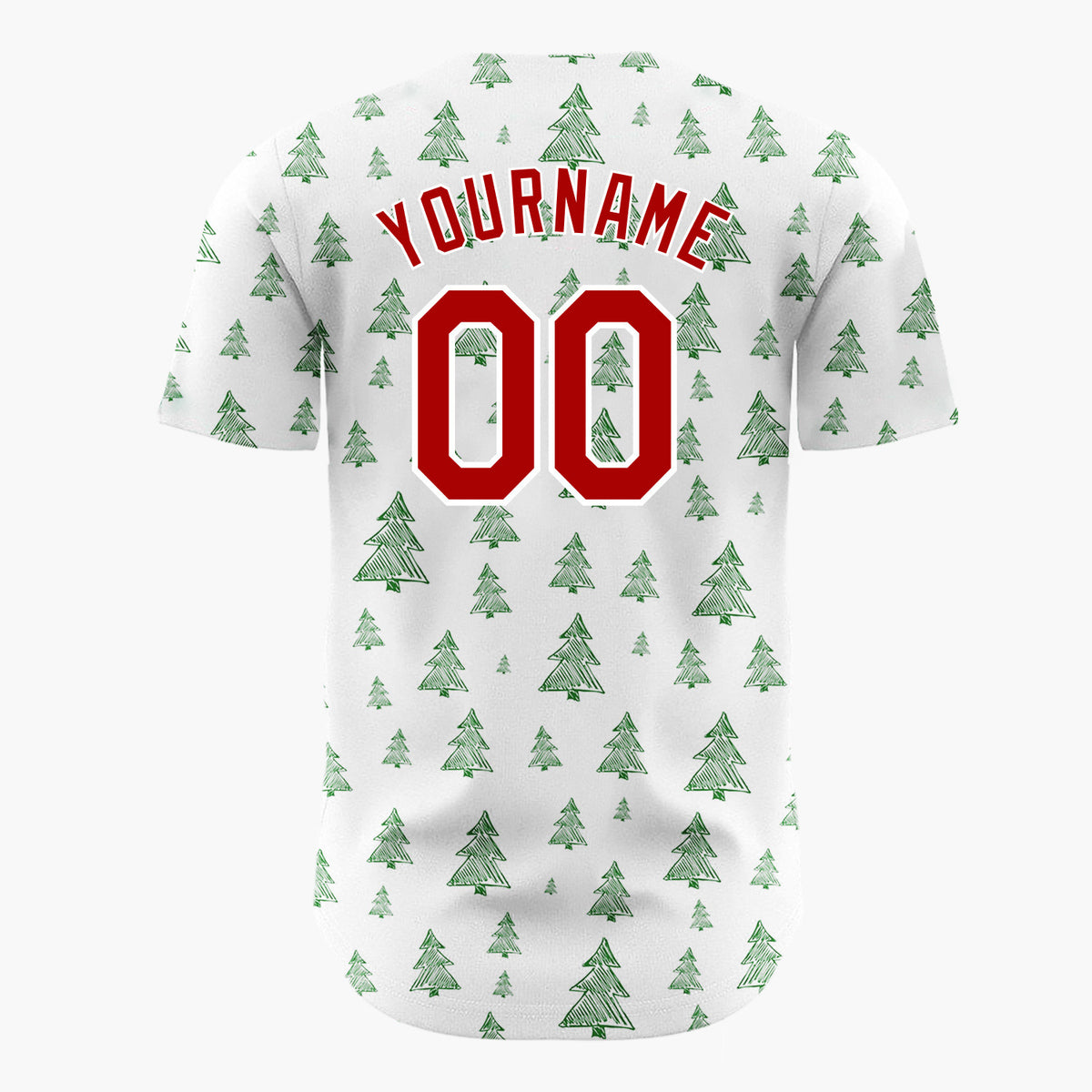 Custom White Green Sketch Christmas Trees Doodle Pattern Christmas Baseball Jersey