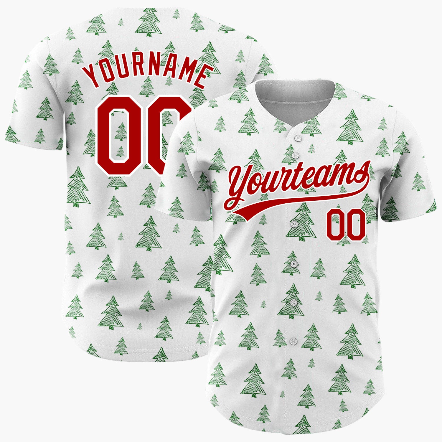 Custom White Green Sketch Christmas Trees Doodle Pattern Christmas Baseball Jersey