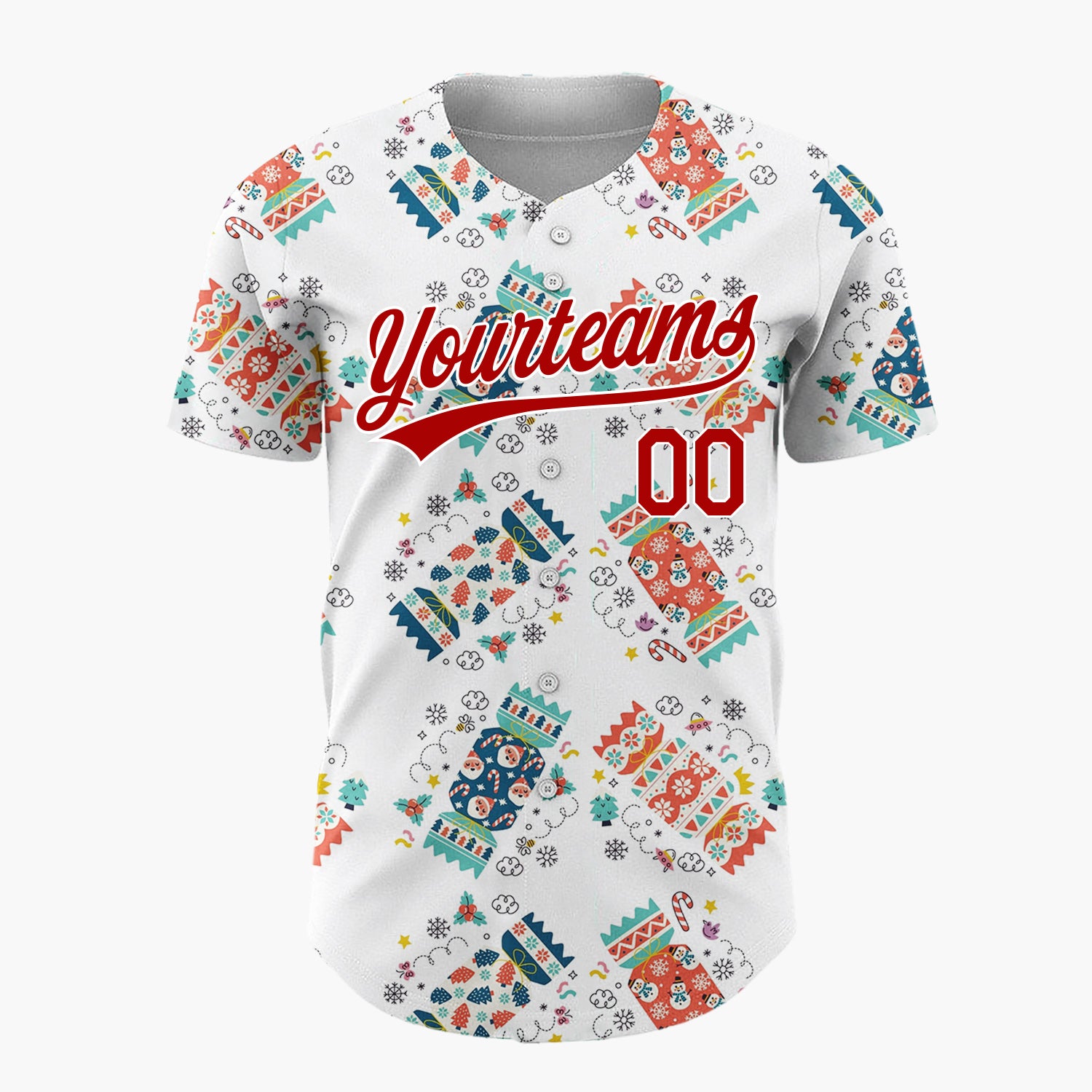 Custom White Crackers Stars And Snowflakes Fun Holiday Pattern Christmas Baseball Jersey