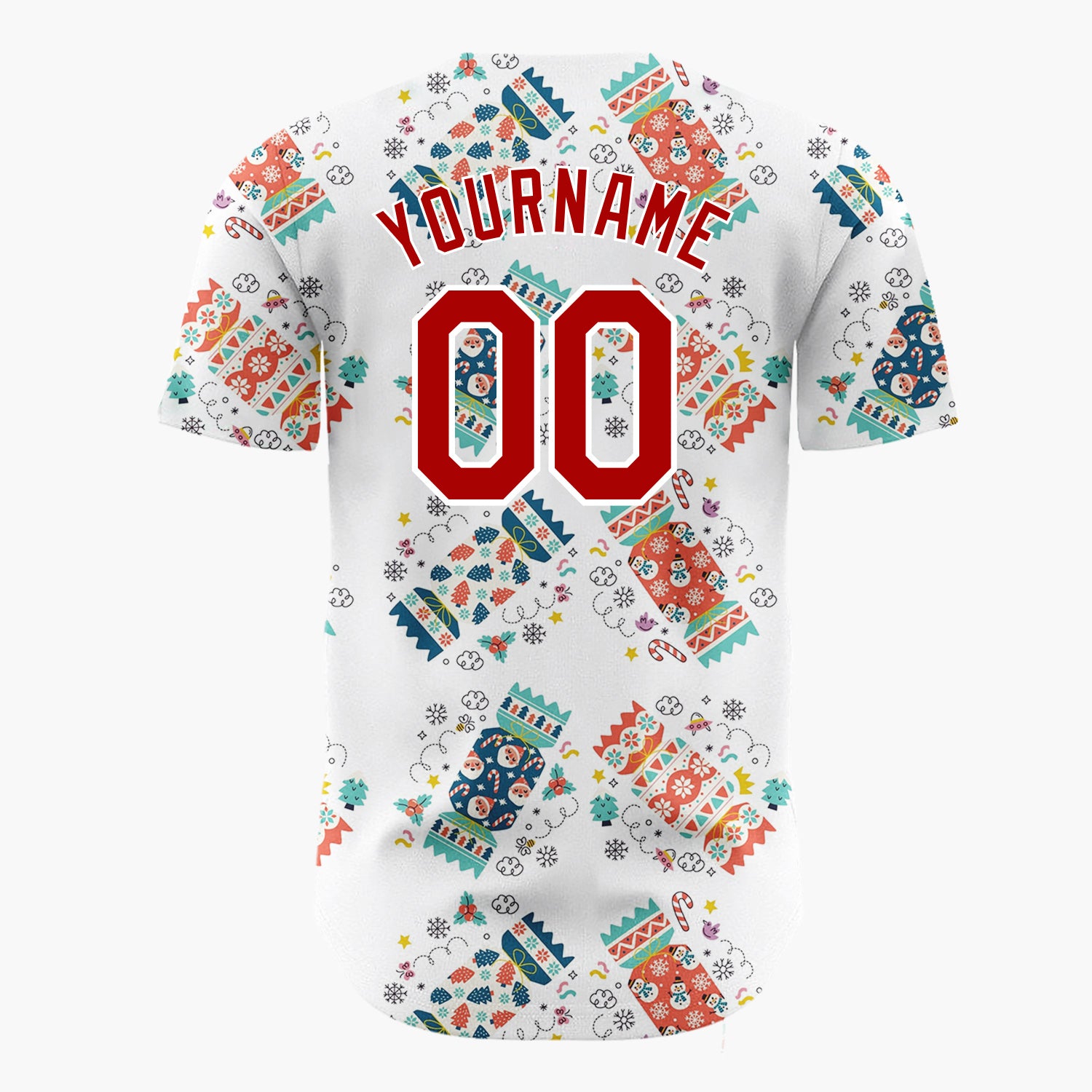 Custom White Crackers Stars And Snowflakes Fun Holiday Pattern Christmas Baseball Jersey
