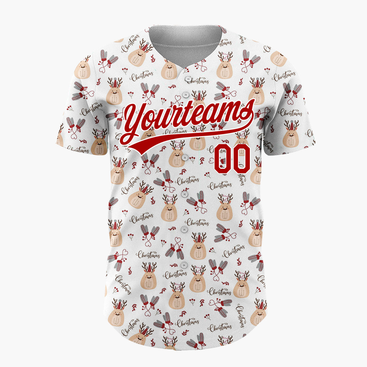 Custom White Christmas Animals Cute Cartoon Pattern Christmas Baseball Jersey