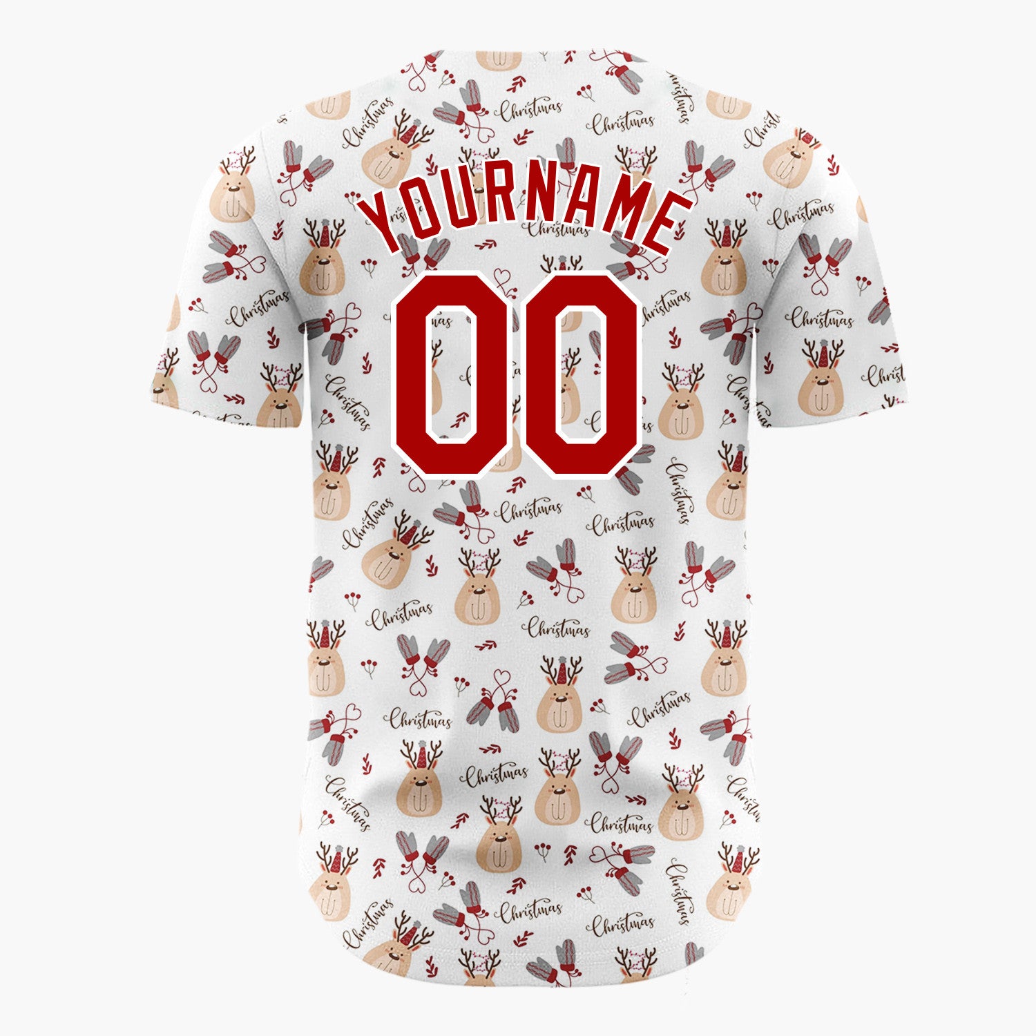 Custom White Christmas Animals Cute Cartoon Pattern Christmas Baseball Jersey