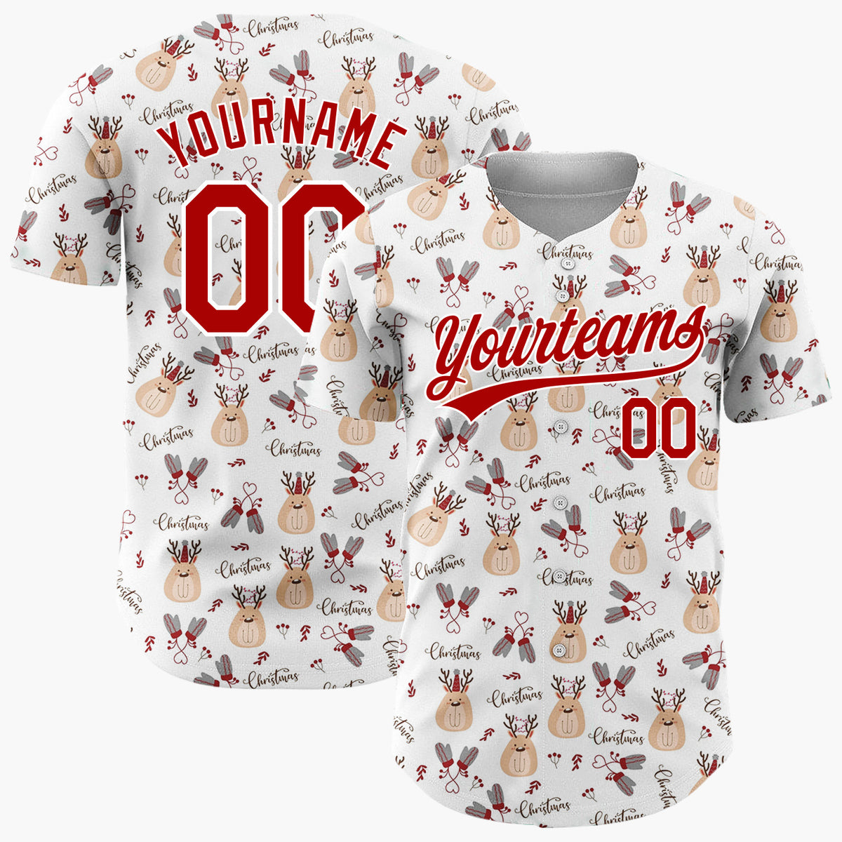 Custom White Christmas Animals Cute Cartoon Pattern Christmas Baseball Jersey