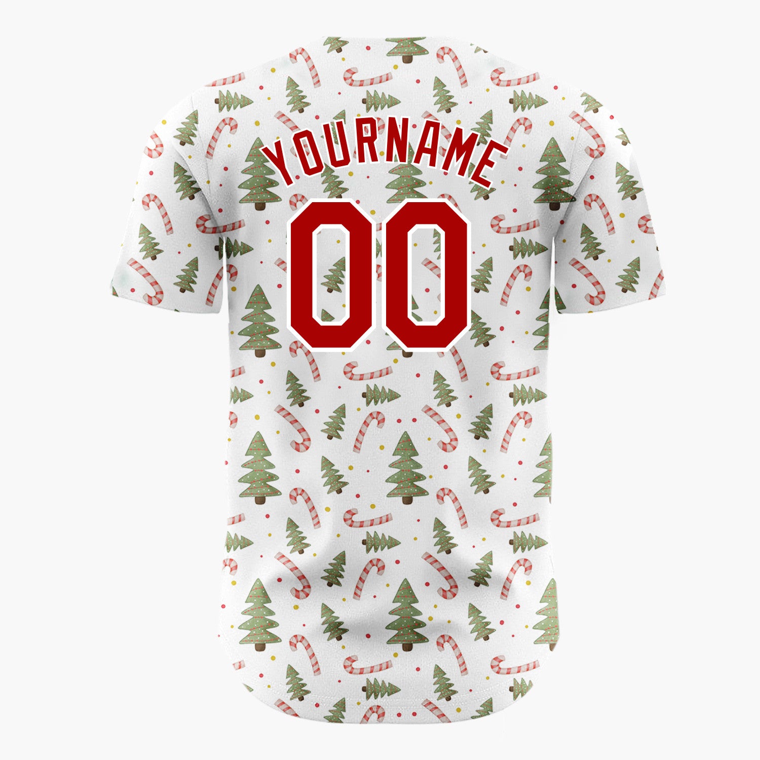 Custom White Christmas Trees And Candy Canes Cute Holiday Pattern Christmas Baseball Jersey