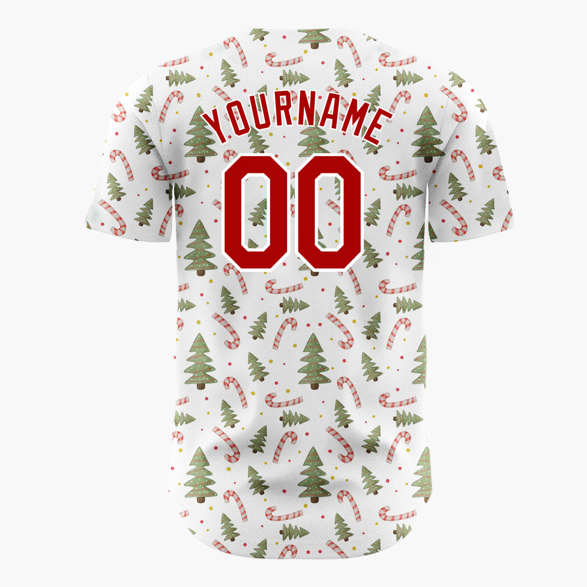 Custom White Christmas Trees And Candy Canes Cute Holiday Pattern Christmas Baseball Jersey