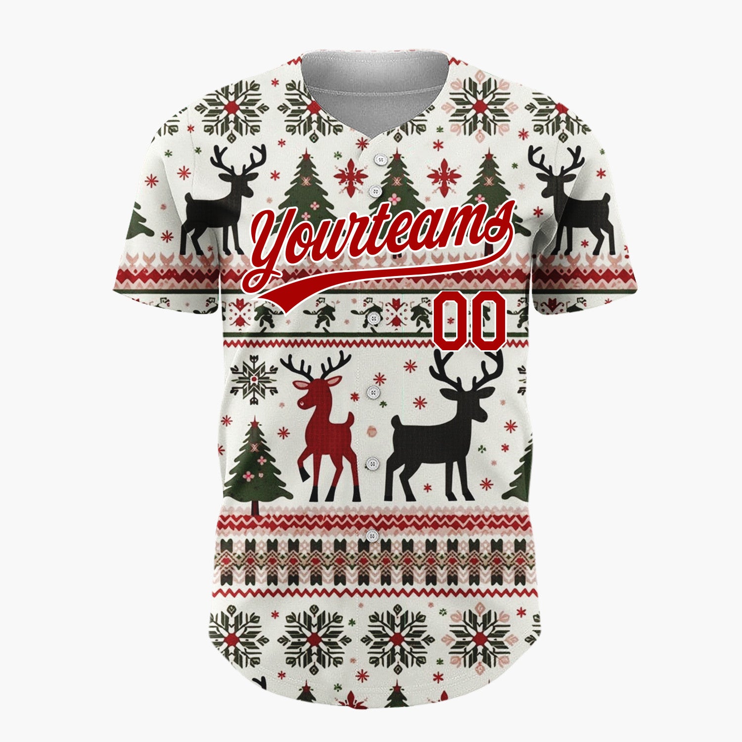 Custom White Nordic Reindeer Christmas Trees Nordic Pattern Christmas Baseball Jersey