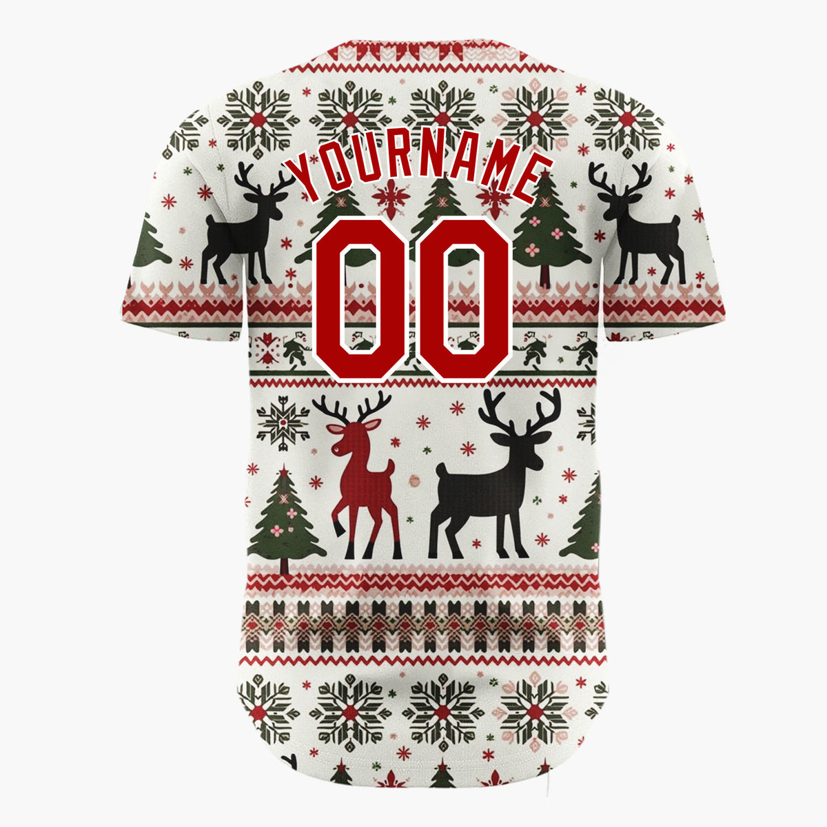 Custom White Nordic Reindeer Christmas Trees Nordic Pattern Christmas Baseball Jersey