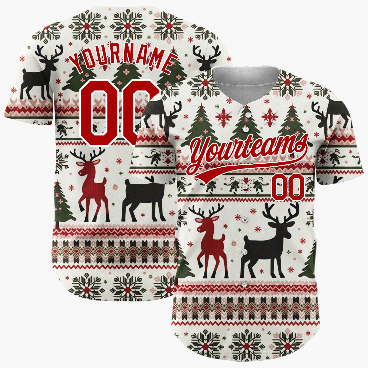 Custom White Nordic Reindeer Christmas Trees Nordic Pattern Christmas Baseball Jersey