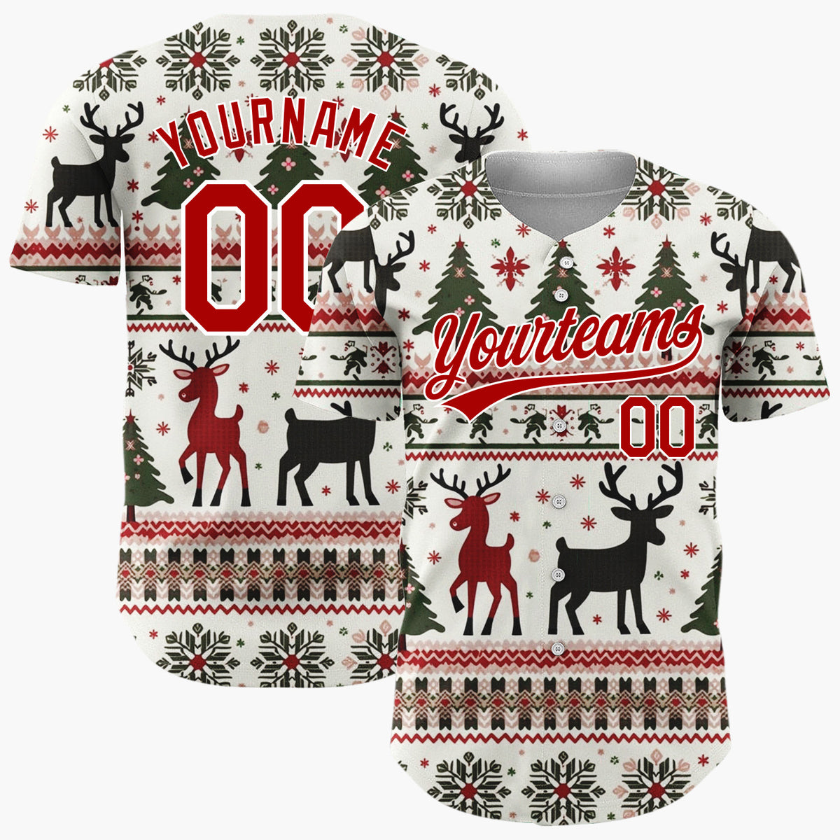 Custom White Nordic Reindeer Christmas Trees Nordic Pattern Christmas Baseball Jersey