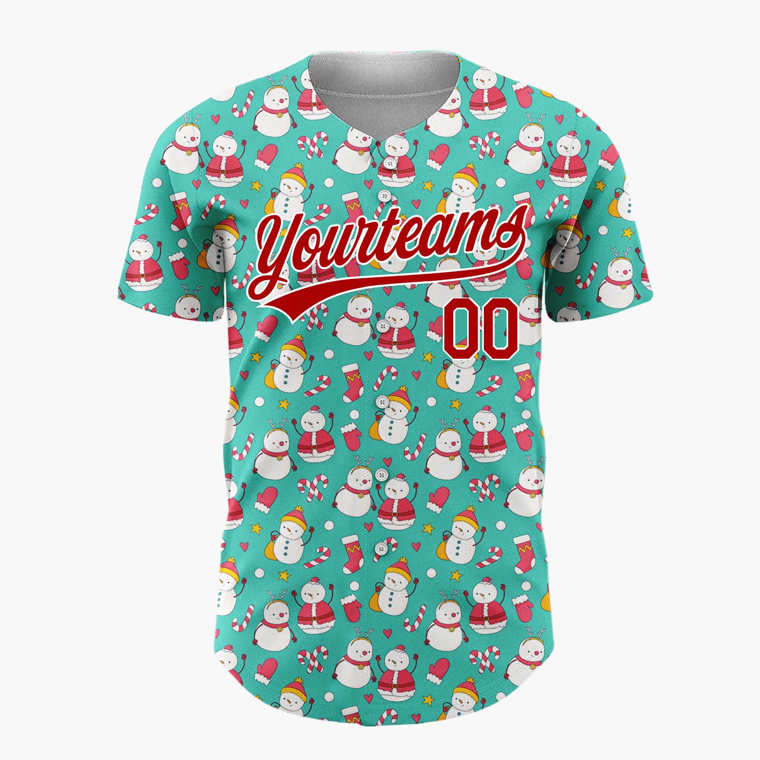 Custom Teal Snowman Christmas Fun Cartoon Pattern Christmas Baseball Jersey