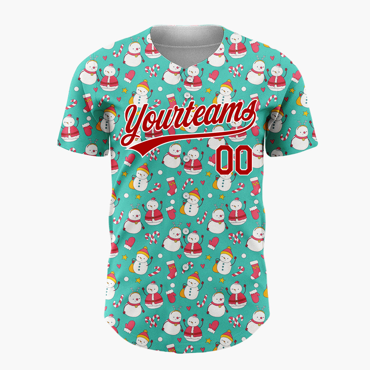 Custom Teal Snowman Christmas Fun Cartoon Pattern Christmas Baseball Jersey