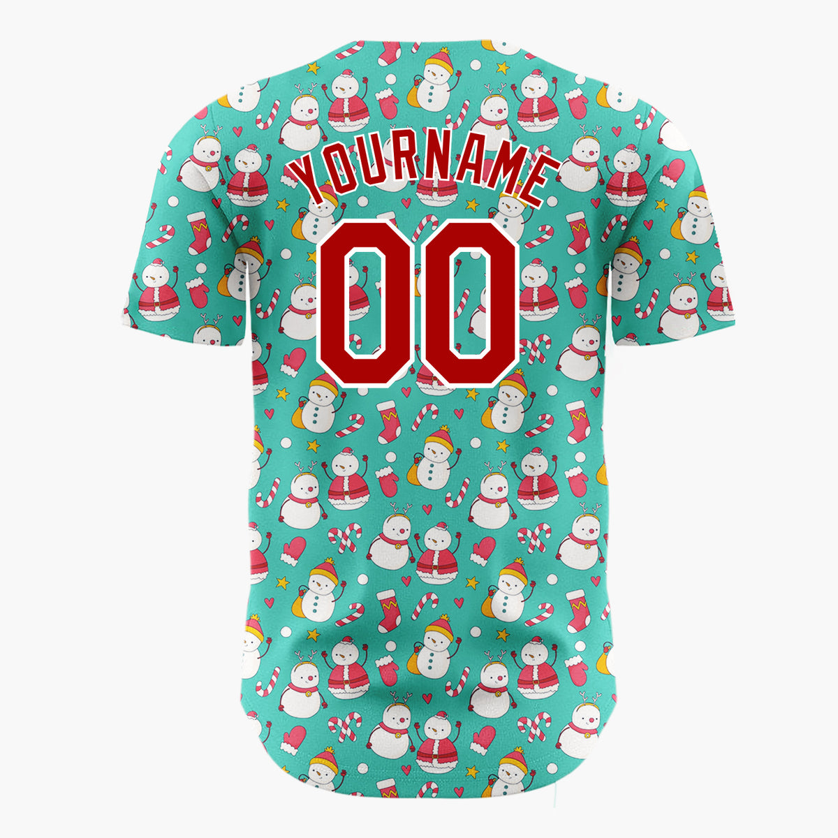Custom Teal Snowman Christmas Fun Cartoon Pattern Christmas Baseball Jersey
