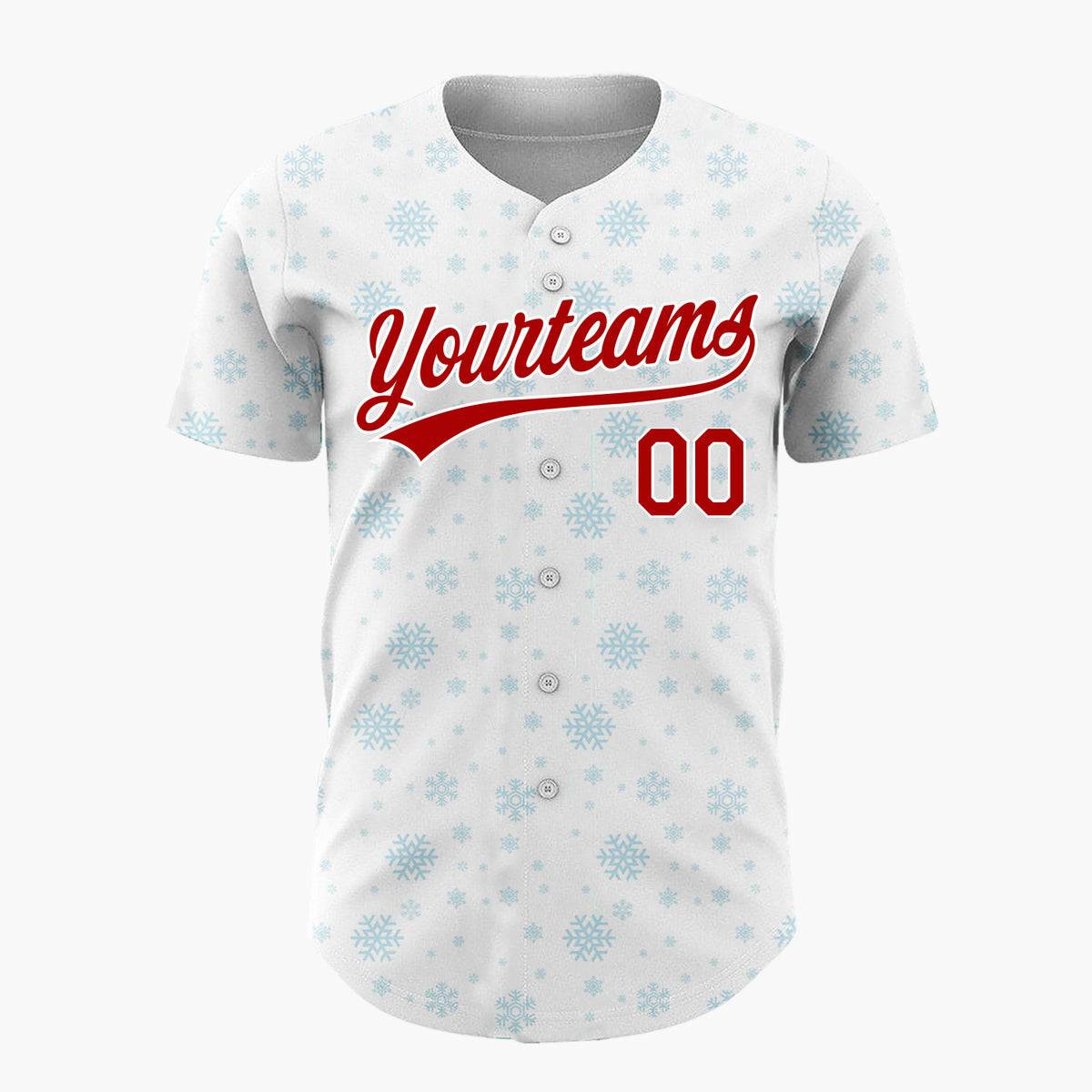 Custom White Light Blue Snowflakes Minimalist Winter Pattern Christmas Baseball Jersey
