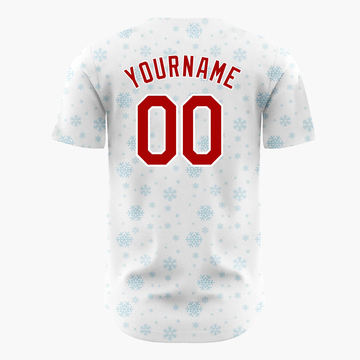 Custom White Light Blue Snowflakes Minimalist Winter Pattern Christmas Baseball Jersey