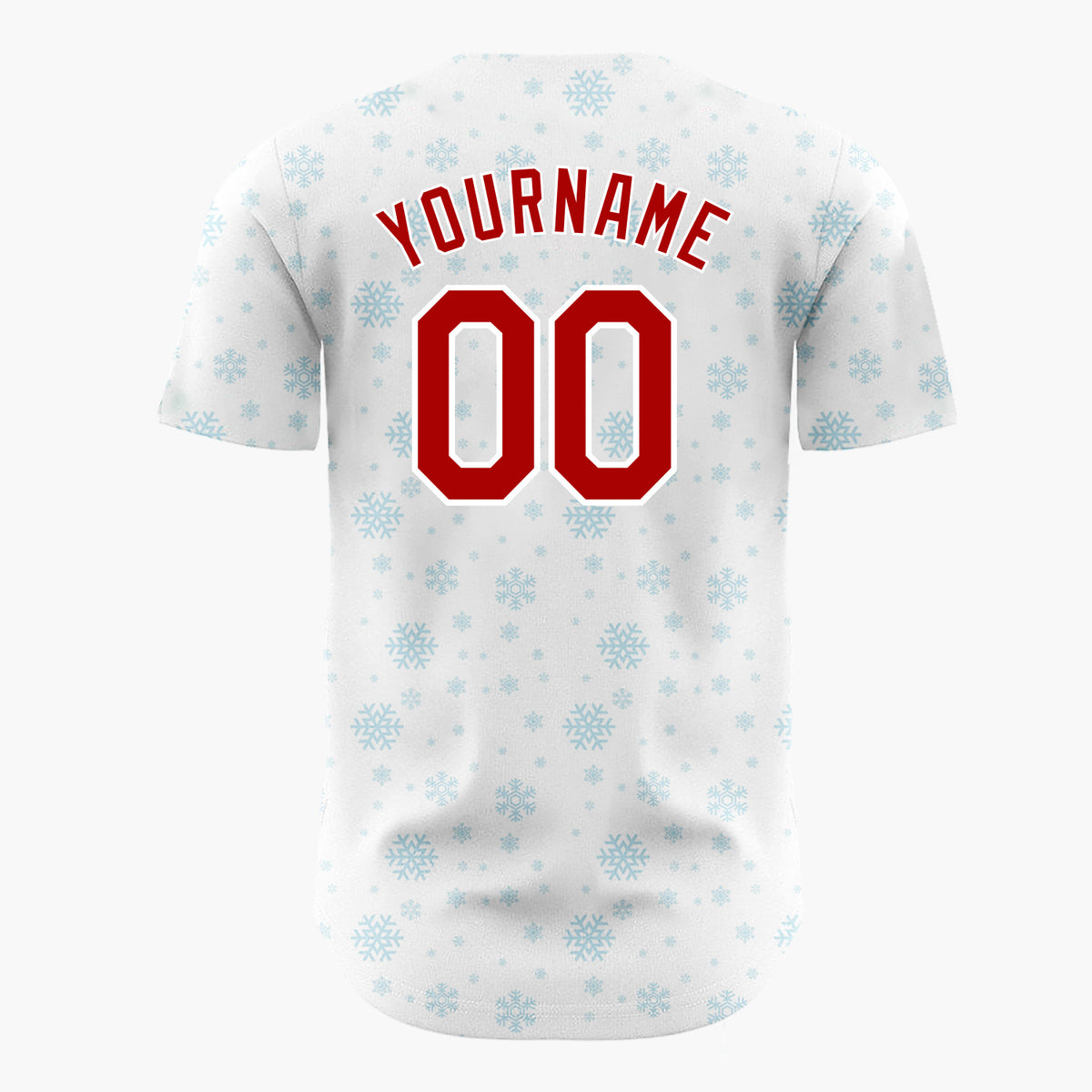 Custom White Light Blue Snowflakes Minimalist Winter Pattern Christmas Baseball Jersey