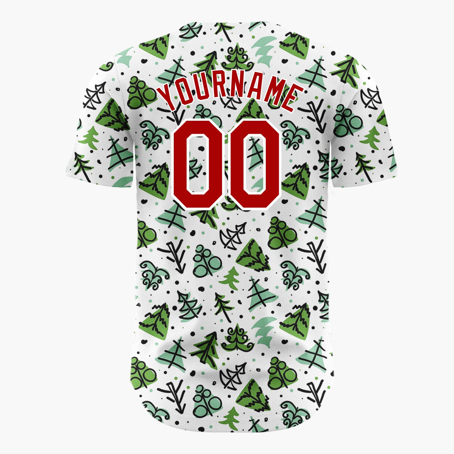 Custom White Green Christmas Tree Branch Doodle Pattern Christmas Baseball Jersey