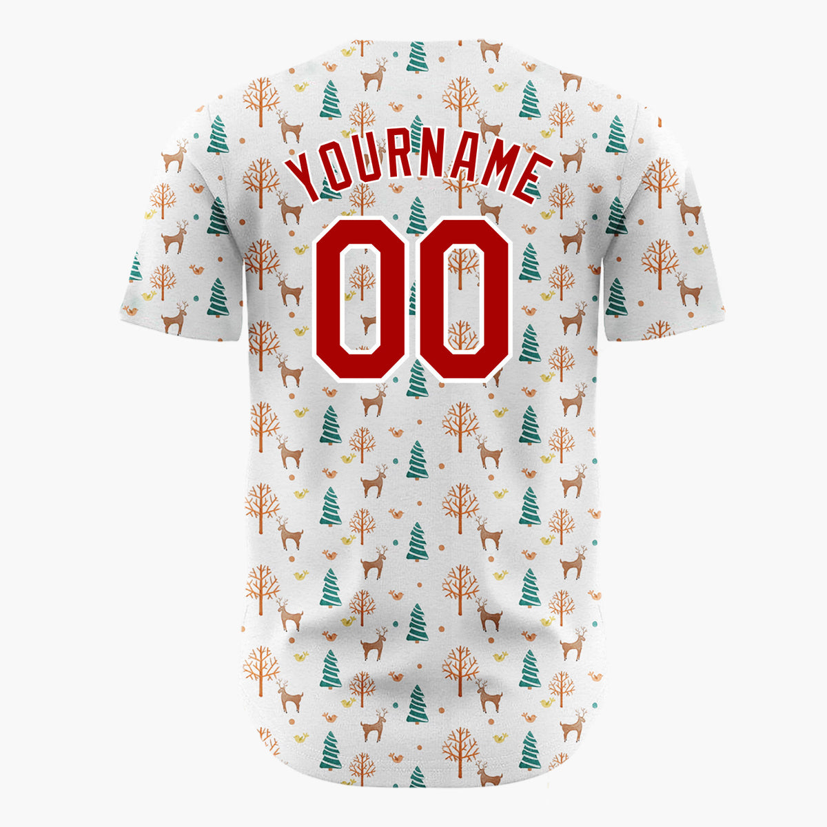 Custom White Christmas Trees And Reindeer Cartoon Pattern Christmas Baseball Jersey