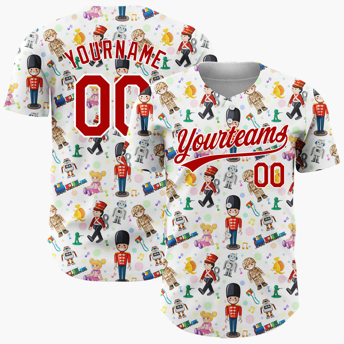 Custom White Classic Toy Nutcrackers And Robots Christmas Baseball Jersey