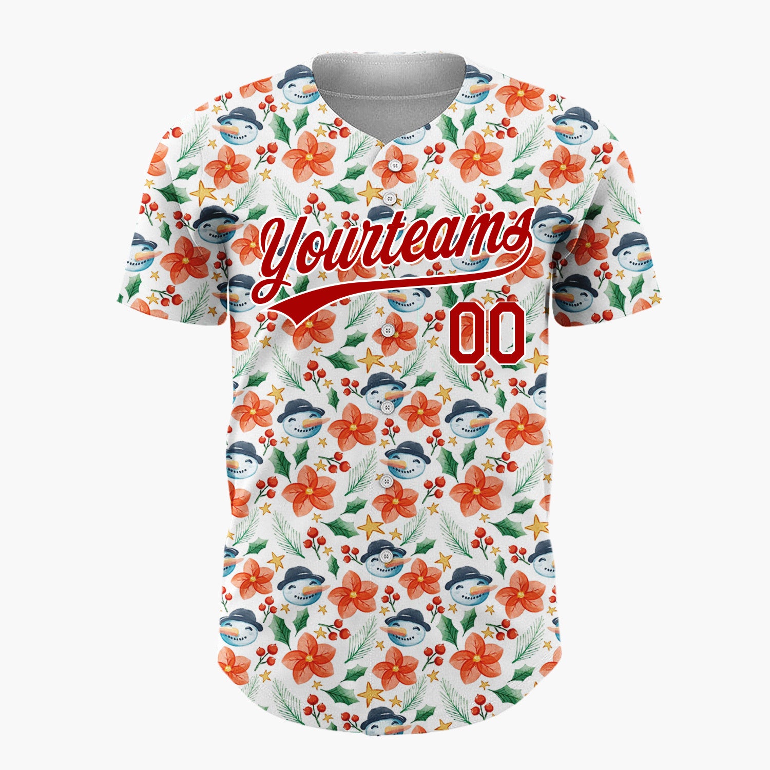 Custom White Christmas Flowers Snowman Cartoon Pattern Christmas Baseball Jersey