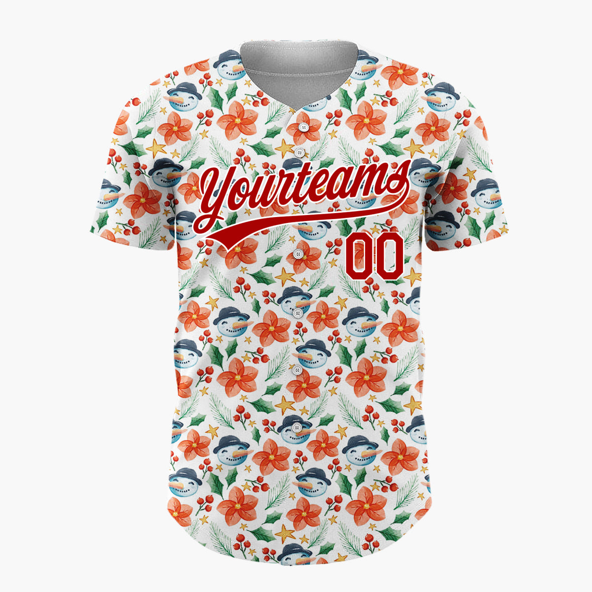 Custom White Christmas Flowers Snowman Cartoon Pattern Christmas Baseball Jersey