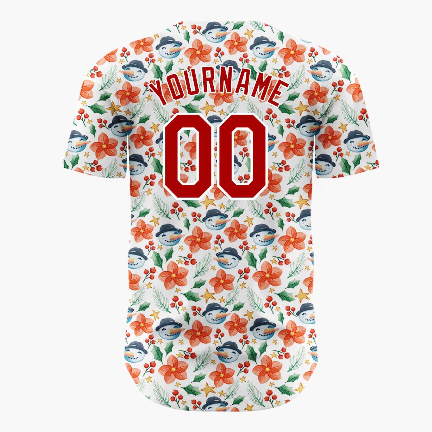 Custom White Christmas Flowers Snowman Cartoon Pattern Christmas Baseball Jersey
