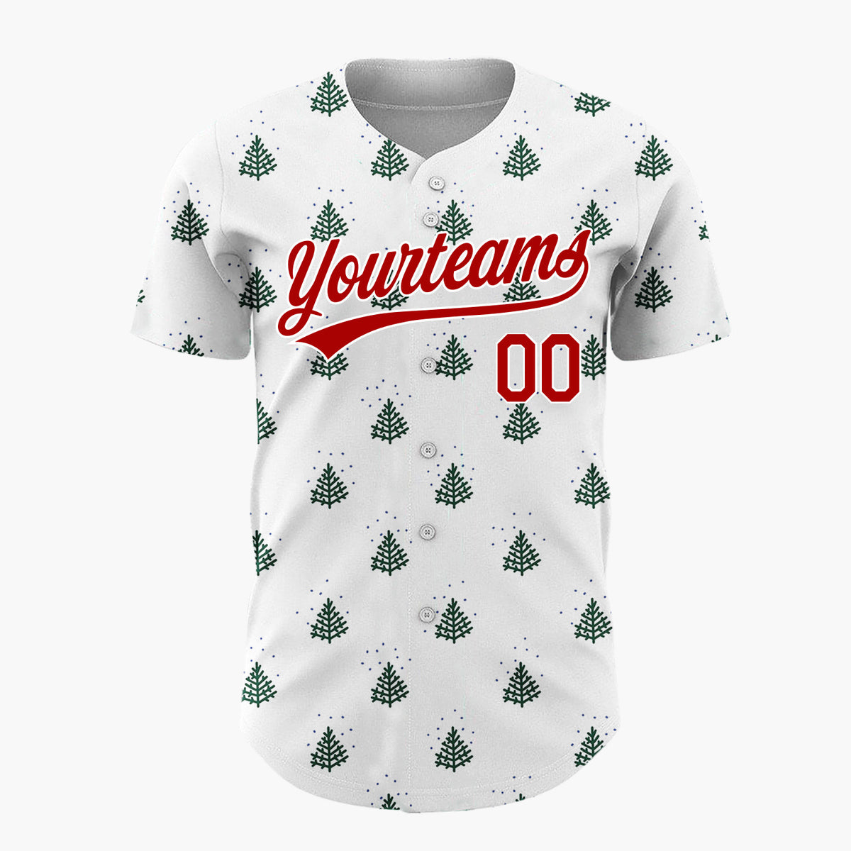 Custom White Green Minimalist Pine Trees Dotted Pattern Christmas Baseball Jersey