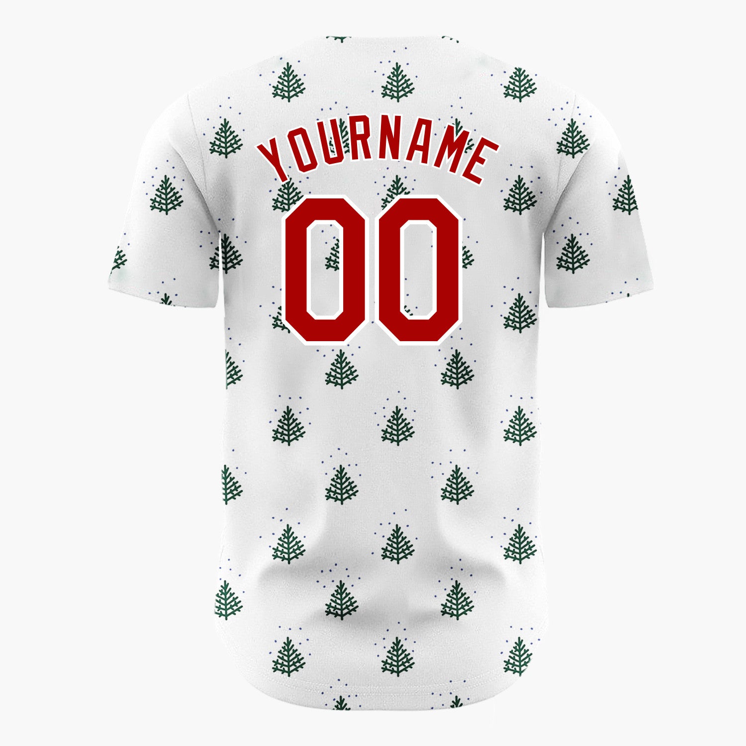 Custom White Green Minimalist Pine Trees Dotted Pattern Christmas Baseball Jersey